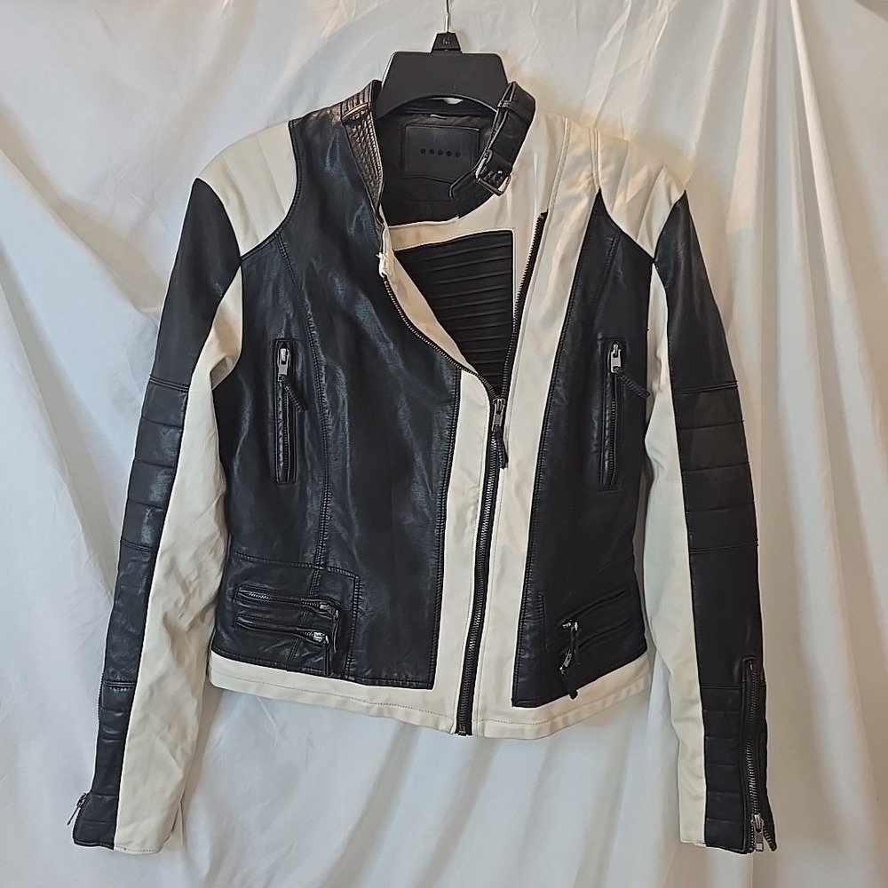 Blank NYC Faux Leather Jacket Moto Zip-up‎ Sz S Black/white Y2K 90s Festival